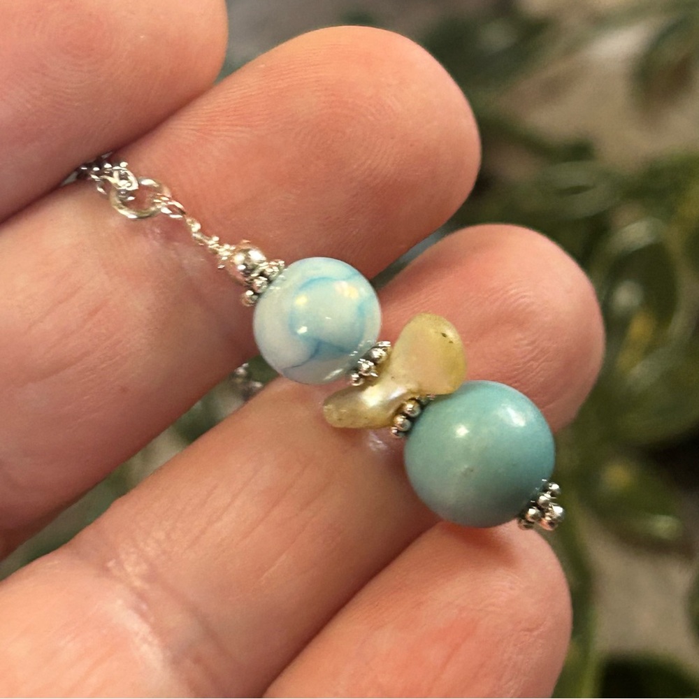 Handcrafted vintage bead drop pendant on chain necklace